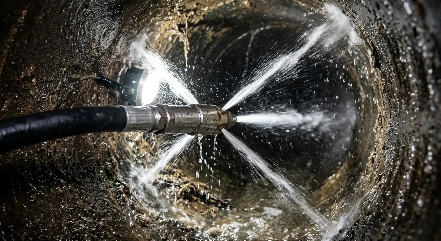 High-pressure hydro jetting nozzle cleaning sewer pipe for Sewer Line Relining in Redan